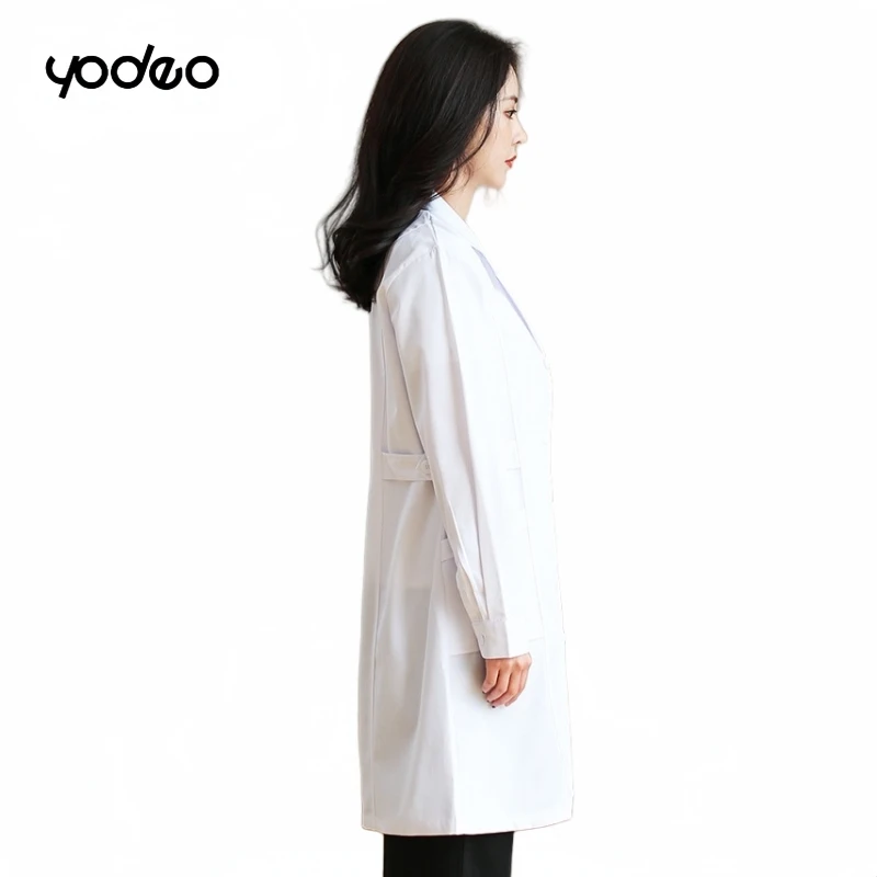 Atacado jaleco branco feminino workwear entalhado lapela botão médico roupas enfermeira uniforme túnica blusa gola unissex