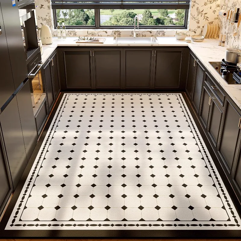 Simple Light Luxury Kitchen Carpet PVC Leather Anti-slip Floor Mat Home Decor Oil-resistant Waterproof Rugs Washable Rug 양탄자
