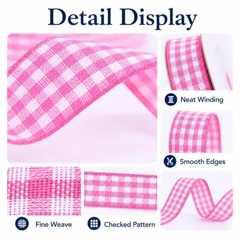 10 Yards 25/10mm Kariertes Baumwollband Hochzeits- und Weihnachtsdekoration DIY Nähstoff Handgemachtes Schleifenband Blumen-Geschenkverpackung – Detail 5