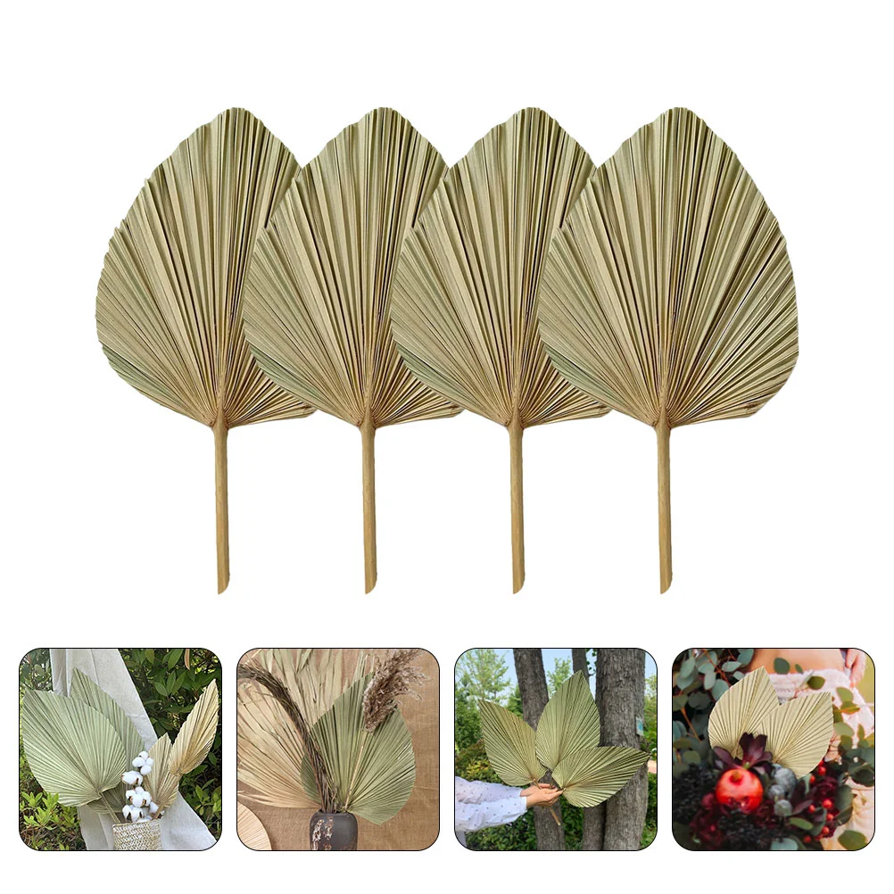 4 Pcs Palm Leaf Decoration Festival Scene Dried Stems Artificial Fan Leaves Adorn Flower Arrangement Wedding