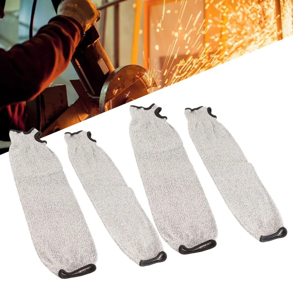 2 Pairs Pack Level 5 Protection Cut Resistant Arm Sleeves Cut Resistant Fabric Thumb Hole Design Safety Arm Guards