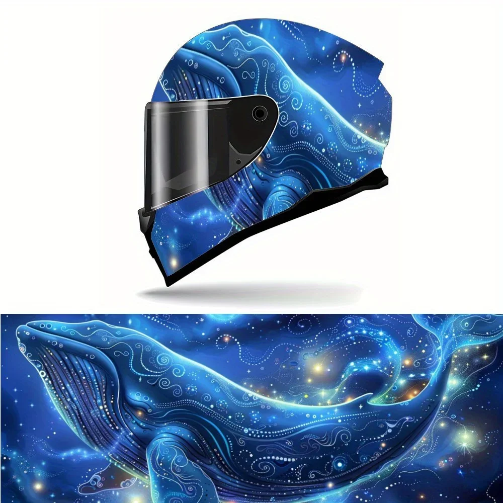 Adesivo exclusivo para capacete de motocicleta, com estampa de baleia vagando no mar estrelado, adesivo anti-arranhões, autoadesivo, à prova d'água
