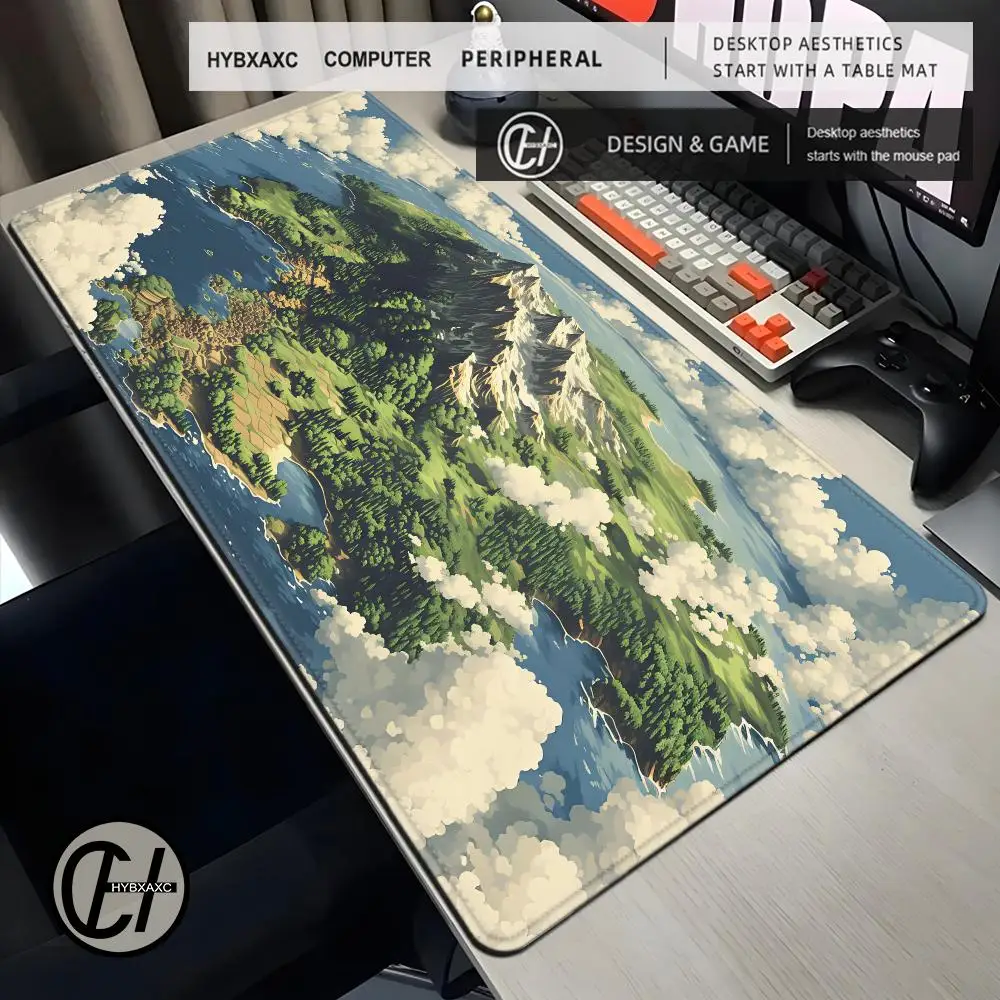 Large Pixel Art Mouse Pad Fantasy World Map Non-Slip Rubber Base Stitched Edge Keyboard Desk Mat For PC Gamer Office Work Home