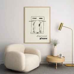 Abstract Line Coffee Drink Wall Art Print Poster Espresso Please Canvas Painting Cartoon Wall Art Picture Kitchen Cafe Decor