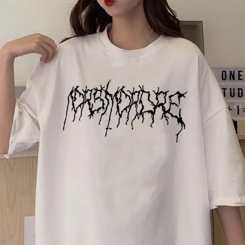 Women Black Oversized T Shirt Punk Letter Gothic Print Summer Short Sleeve Streetwear Vintage Clothing Harajuku Loose Y2k Tops