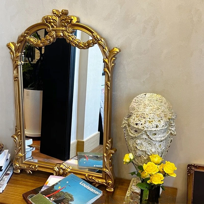 

French European Carved Retro Light Luxury Arched Bathroom Hanging Toilet Dressing Mirror Decorative
