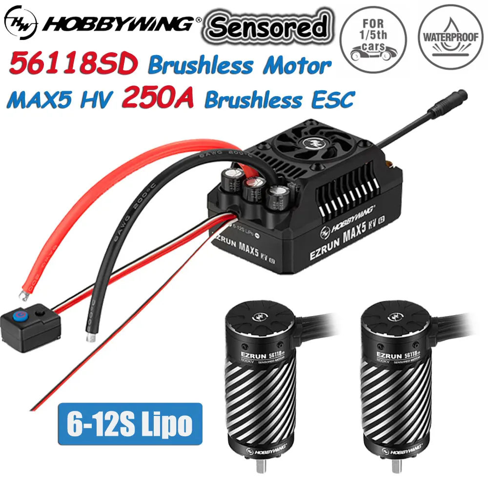 

Hobbywing 1/5 RC Car Buggy Monster Truck 56118SD 650KV 800KV 1100KV Motor MAX5 250A G2 ESC 6-12S Waterproof Sensored Brushless