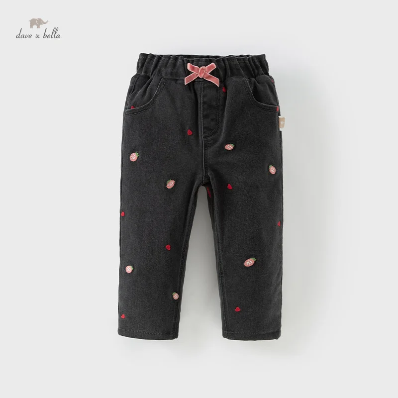 Dave Bella Children's Pants 2024 New Autumn Winter Girl's Denim Trousers Fashion Casual Sweet Cute Kids Jeans Gentle DB4243971