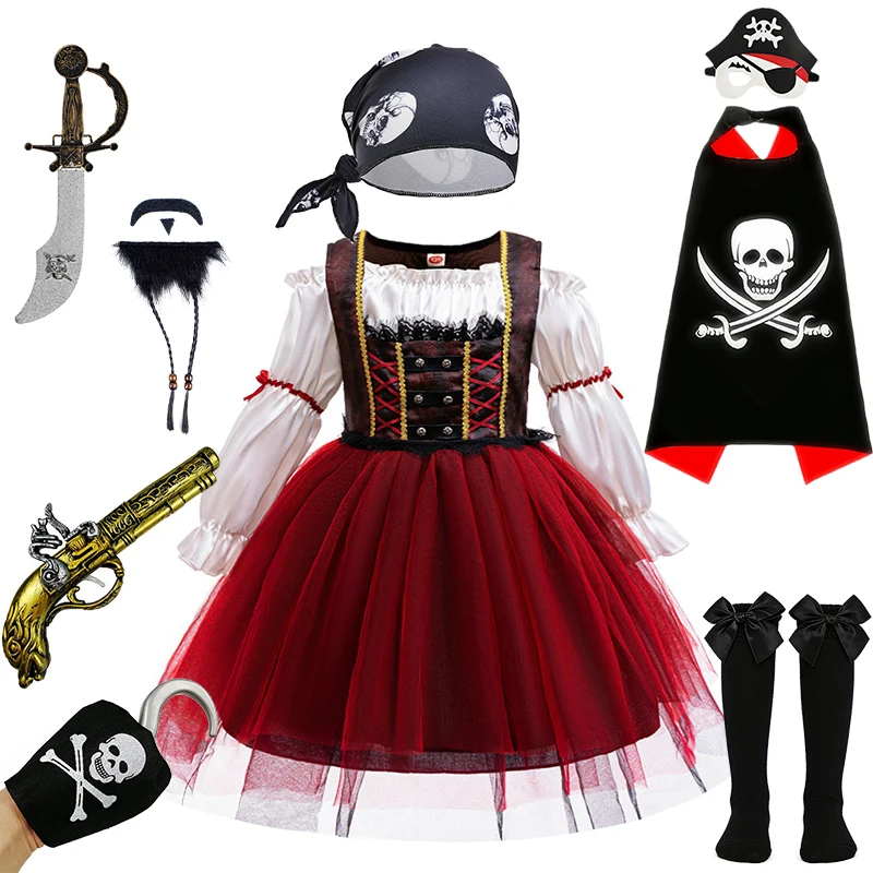 Disfraz Clásico de Capitán Pirata para Niña, Disfraz de Halloween, Fiesta Temática, Festival, Disfraz Infantil de Carnaval