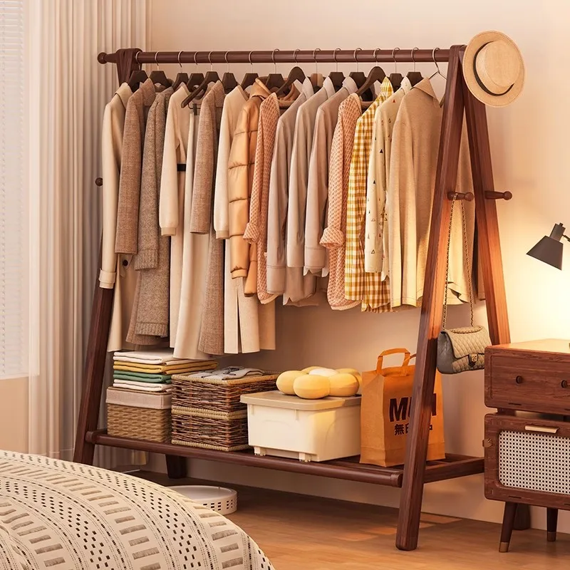 Perchero de madera maciza, perchero para dormitorio de piso a techo, perchero para colgar ropa, tendedero de madera