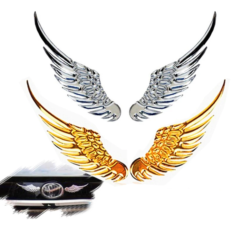 1pair Car Auto Motorcycle Body Sticker 3D Eagle Angel Wings Badge Style Metal Aluminum Decals Silver/Gold Exterior Accessories