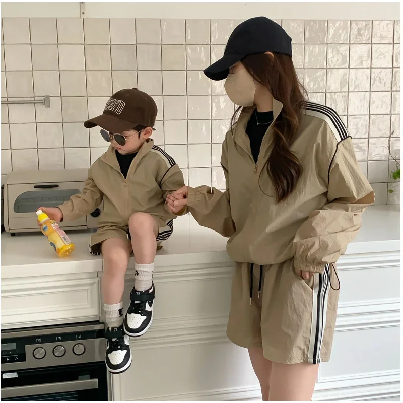 Family Matching Outfits 2023 Summer Boys and Girls Outdoor Wear Set Sunscreen Thin Coat and Shorts Casual Cool Two Piece Set