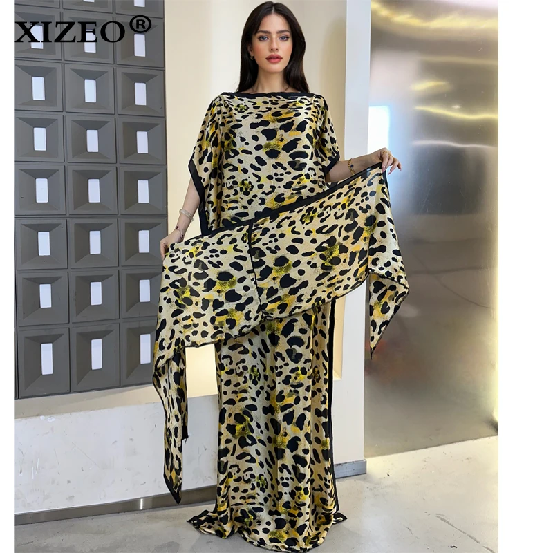 

XIZEO muslim african dresses for woman dubai abaya Crew Neck Wave dot print Kaftan Dress, Elegant Maxi Length Dress, maxi dress
