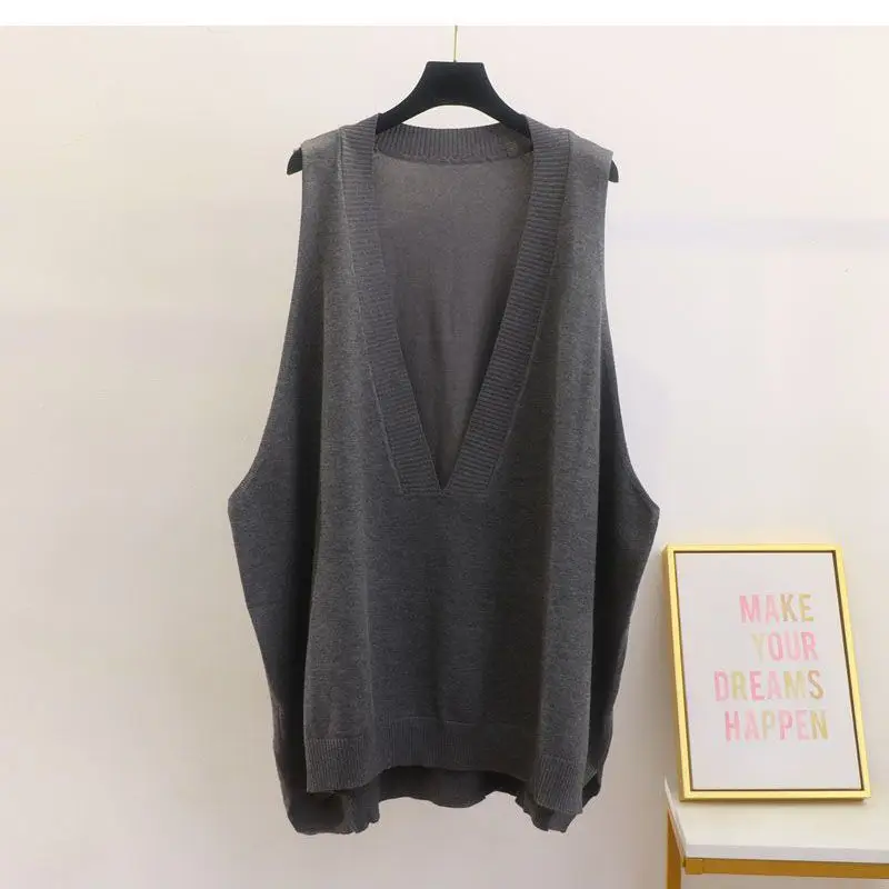 

New Loose Knitting Lazy Style Vest Spring Autumn V Neck Sleeveless Striped Casual Pullovers Top Vintage Fashion Women Clothing