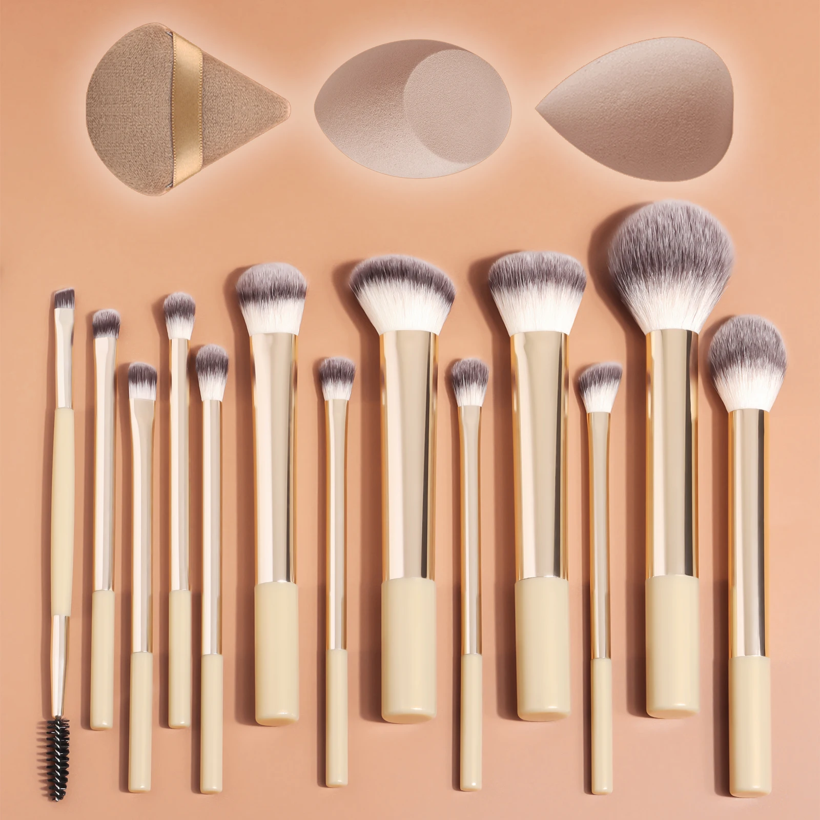 13Pcs Soft Bristle Makeup Brushes with Large Round Powder Brush, Highlighter Brush, Detail Eyeshadow Brush, Lip Brush + 1 Puff 2