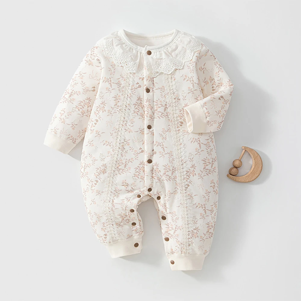 0-24M Newborn Baby Romper Winter Fleece Padded Toddler Jumpsuit Sleepwear for Newborns Sweet Floral Baby Clothes