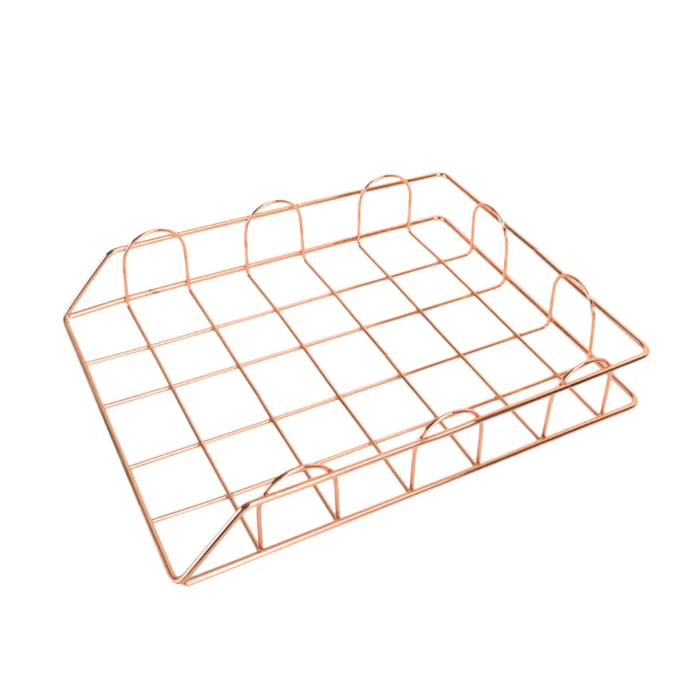 

Golden Stackable File Storage Basket Desktop Document Organizer Rack for Papers Folders Magazines Office Study Desk Use Premium