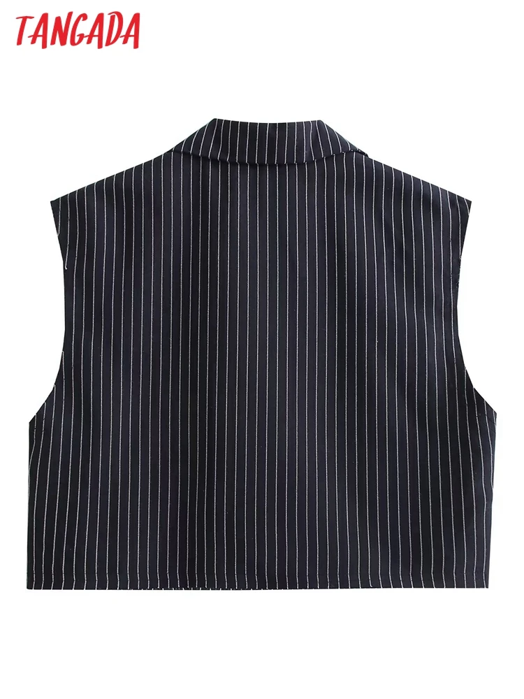 Tangada Women 2023 Fashion Striped Crop Vest Sleeveless Female Waistcoat Chic Tops QJ24