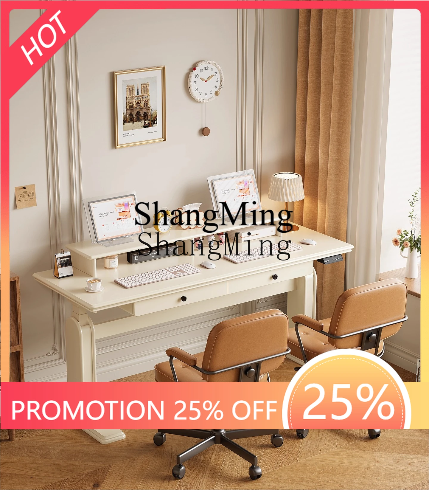 

CL Wind Electric Lifting Desk Household Bedroom Computer Desk Solid Wood Standing Workbench