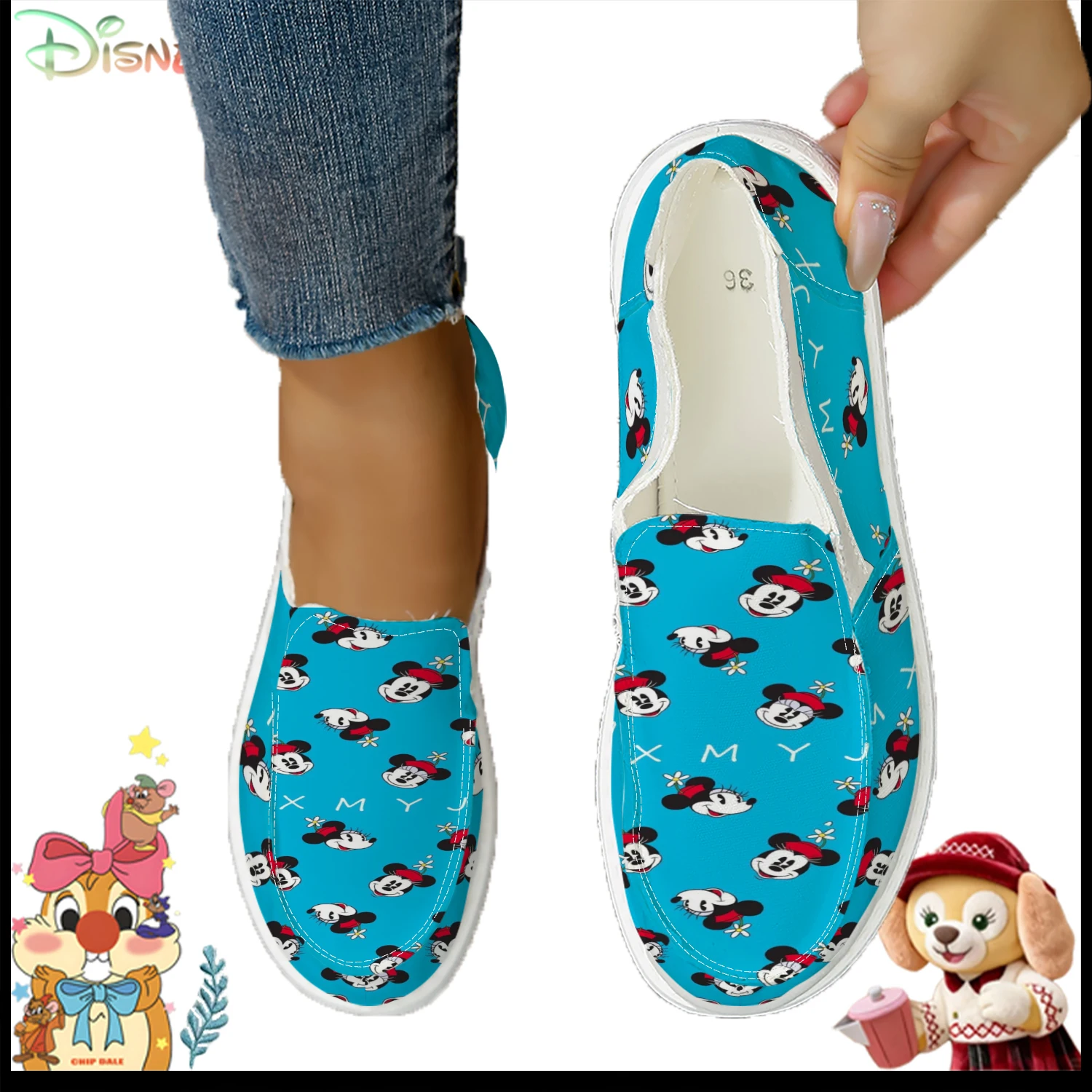

Disney Minnie Mouse Allover Print Slip-On Canvas Shoes for Women - Casual Comfortable Flat Loafers