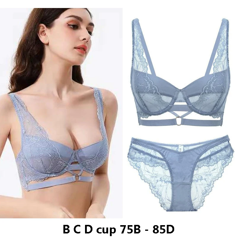 

high quality sexy women bras and brief set push up lace B C D E cup comfortable wire summer lingerie underwear black blue white