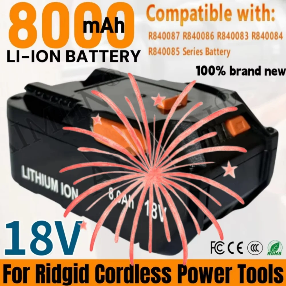 

Литий-ионный аккумулятор 8,0 Ач, совместимый с аккумуляторными электроинструментами AEG RIDGID 18V серий R840087, R840085, L1815R, L1850R, L1830R, R840083.