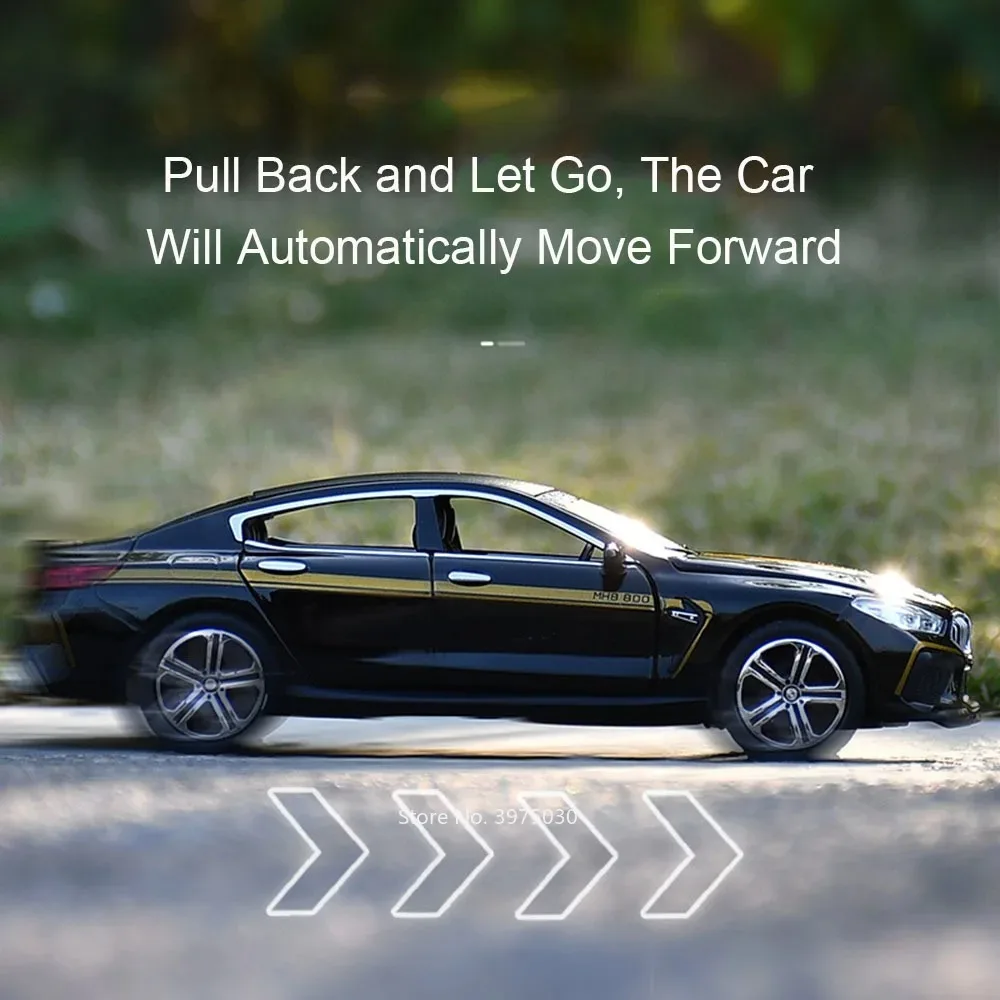 1:32 스케일 M8 MH8-800 M4 스포츠카 장난감 금속 모델 합금 라이트 사운드 풀백 고무 타이어 차량 소년 수집 선물