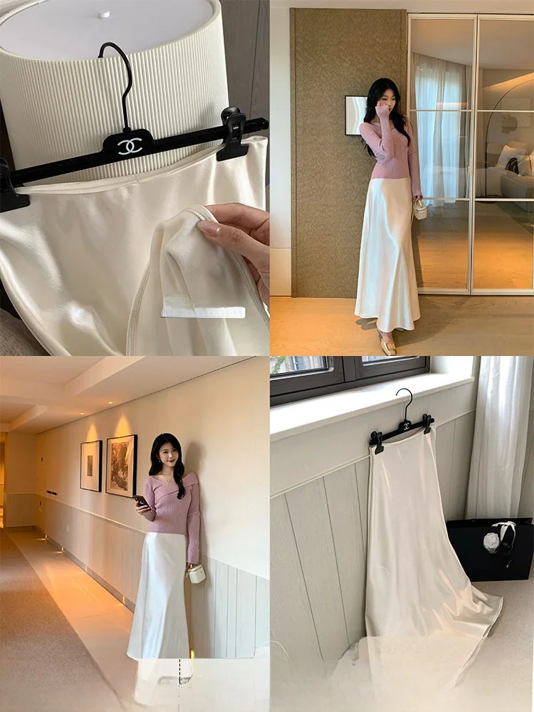 

Женская атласная юбка с высокой талией, осенне-зимняя, А-силуэт, теплая, из полиэстера, для повседневной носки