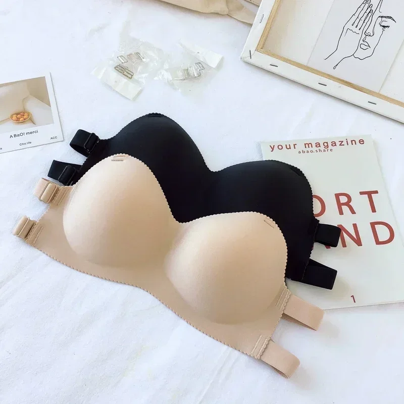 2024 coreano sexy sem costas sutiã invisível push up para mulheres meninas lingerie sem costura sutiã sem costura preto sem alças sutiãs