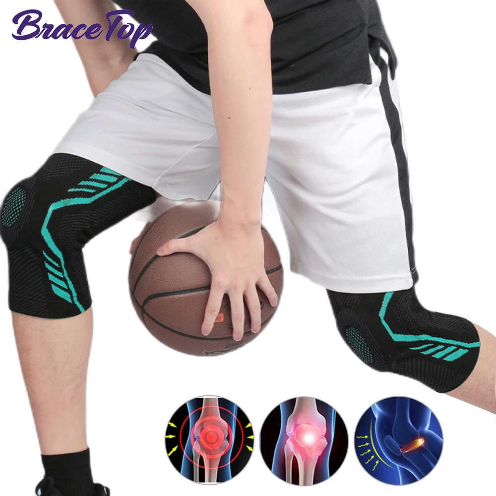 1 PCS Sports Compression Knee Support Brace Patella Protector Knitted Silicone Spring Leg Pad Cycling Running Basketball Unisex