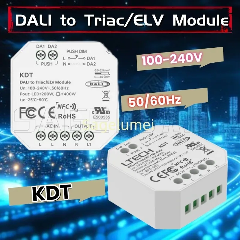 2026 nuevo KDT 100-240V DALI a Triac/ELV módulo DALI-2 NFC aplicación de luz módulo inteligente PUSH Dim para lámpara incandescente/halógeno 50/60Hz