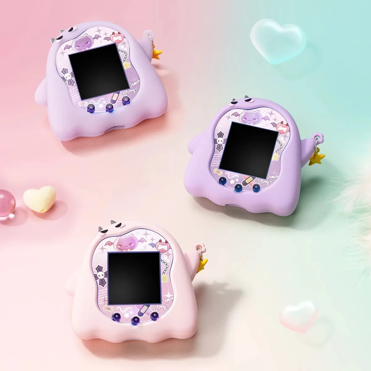For Tamagotchi Uni Silicone Protective Case Cute Little Devil Design Night Glow Effect Includes Panel Stickers and Lanyard