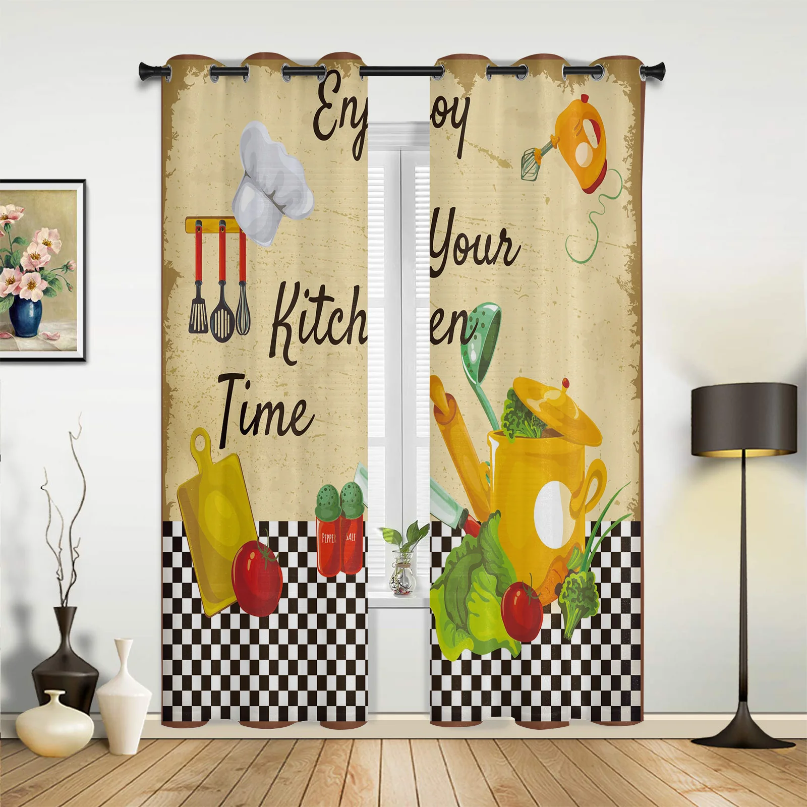 

Kitchen Vegetables Chef Hat Plaid Curtains for Bedroom Living Room Drapes Kitchen Kid's Room Window Curtain Modern Home Decor