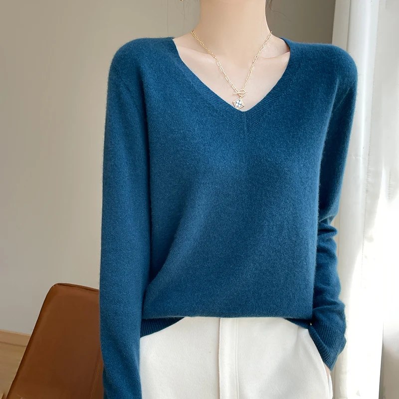 

Woolen Sweater Women's V-neck First-line Ready To Wear Merino Wool Casual Fashion Knit Sweater