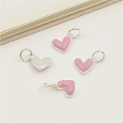 100% Real Sterling 925 Silver Accaccessories Pink Heart Charm Pendant For Bracelets and Necklaces Key Diy Material for Jewelry