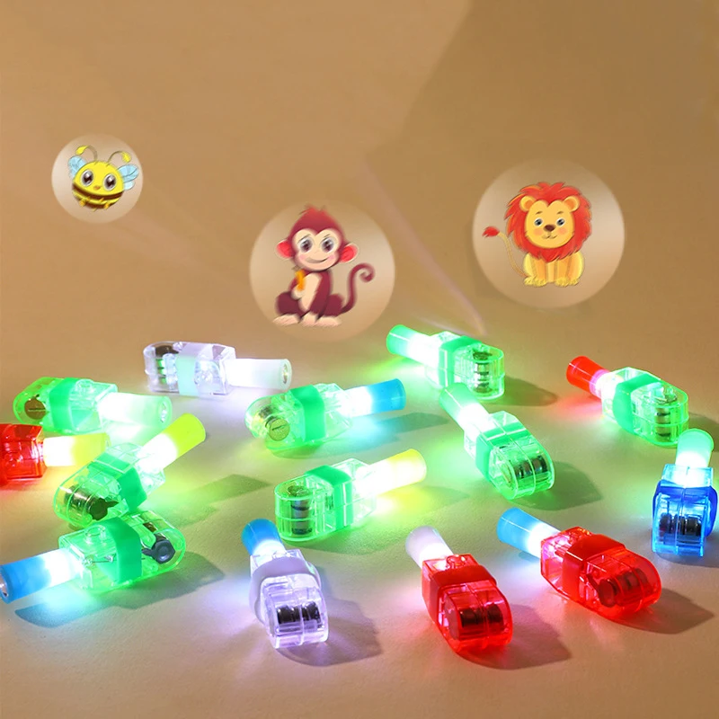 Mixed Color Cartoon LED Projection Light, lanterna, lâmpada de dedo, festa, aniversário, decorações de Natal, 5 pcs