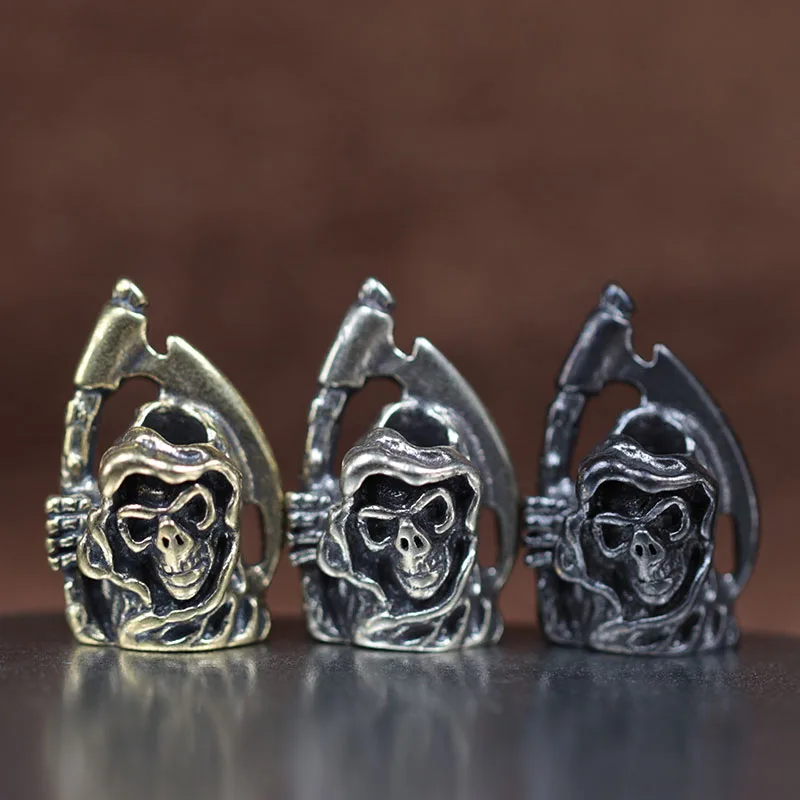 Scythe Grim Reaper Skull Head Soldier Brass Knife Beads EDC Outdoor Tool DIY Paracord Woven Lanyard Pendants Jewelry Accessories