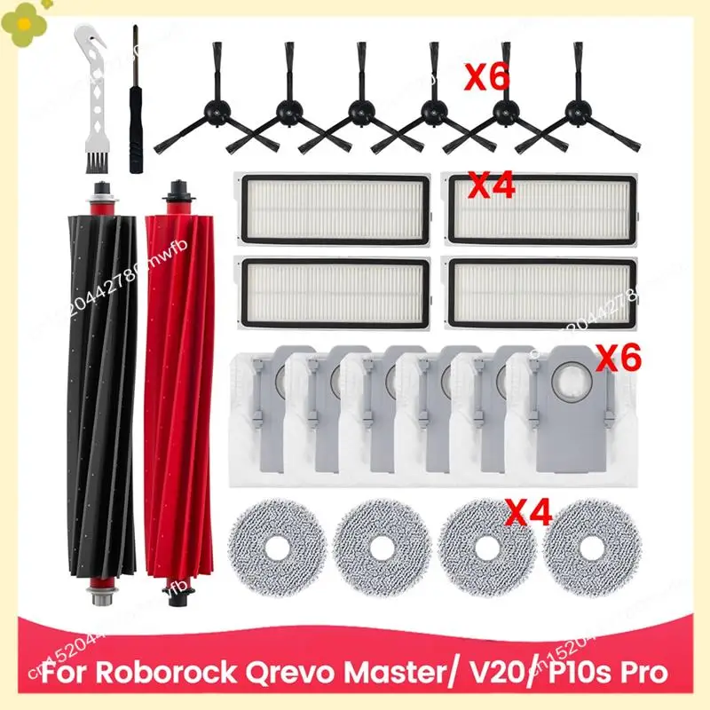 LDHL For Roborock Qrevo Master/ V20/ P10s Pro Robot Vacuum Cleaner Accessories Kit Main Side Brush HEPA Filter Mop Cloth