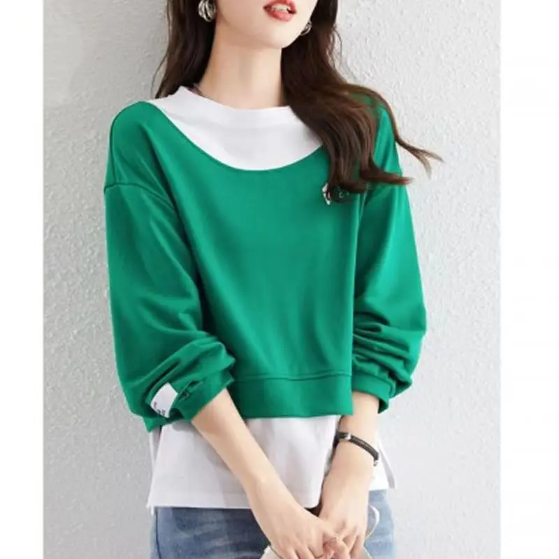 

Fake Two-piece Tops for Women Fashion Printed Splicing Small Long-sleeved T-shirt Loose and Slim Casual Thin Sweatshirt Trendy