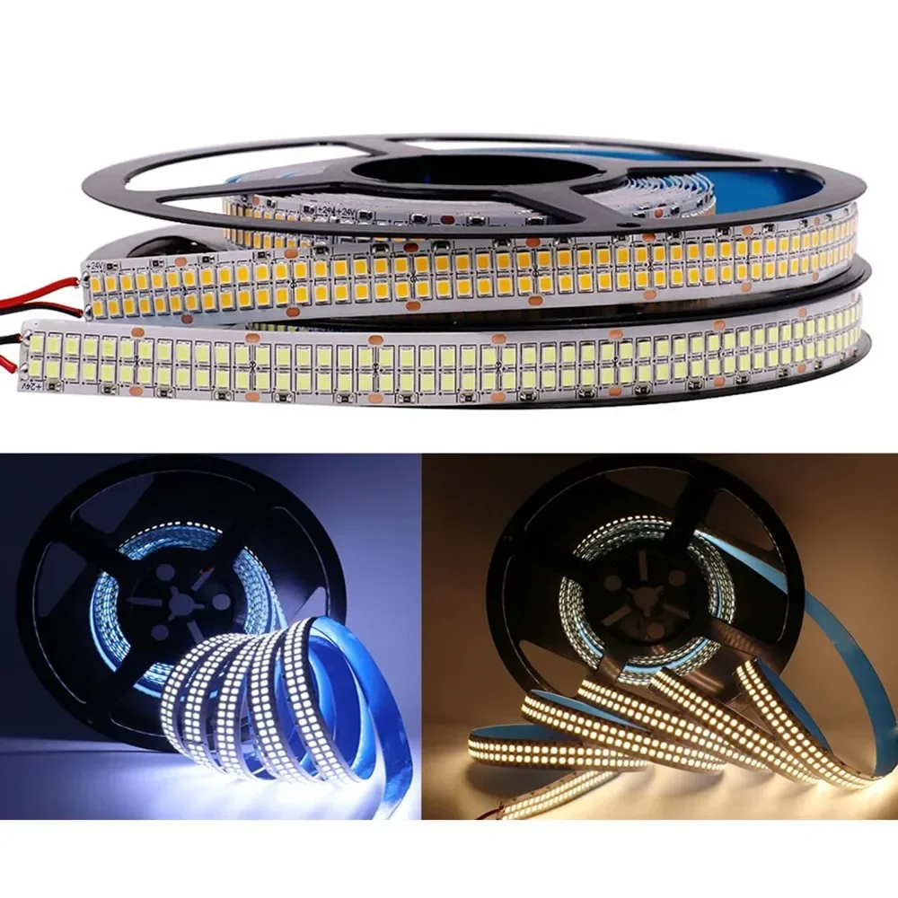 5M doble fila 2835 tira de led 480 leds/M 2400 leds blanco/blanco cálido IP20 cinta Flexible no impermeable cuerda raya luz LED 12V