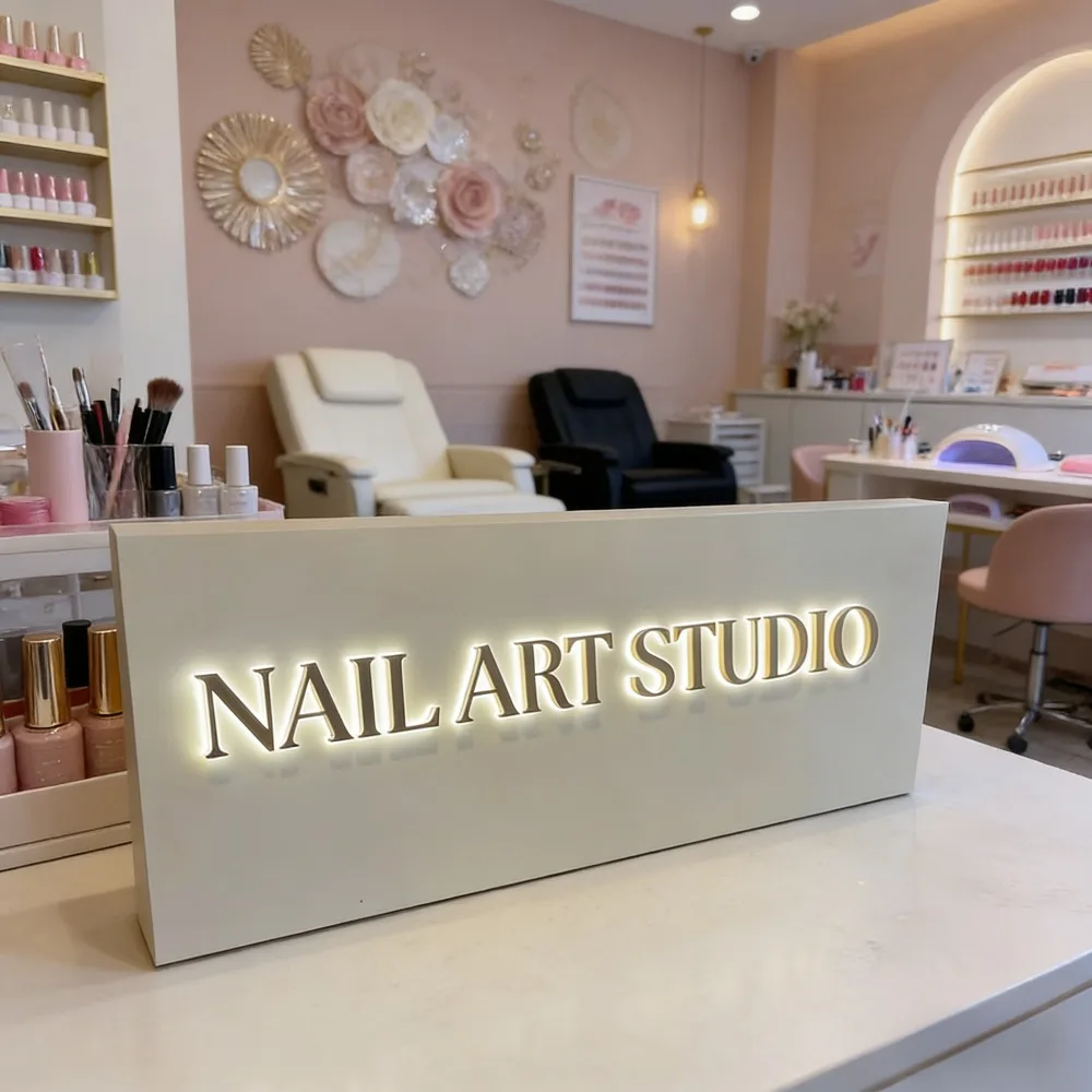 Custom Nail Salon Business Sign, Illuminated Backlit Logo Sign, 3D Brushed Metal Letters, Outdoor Indoor Signboard for Nail Bar