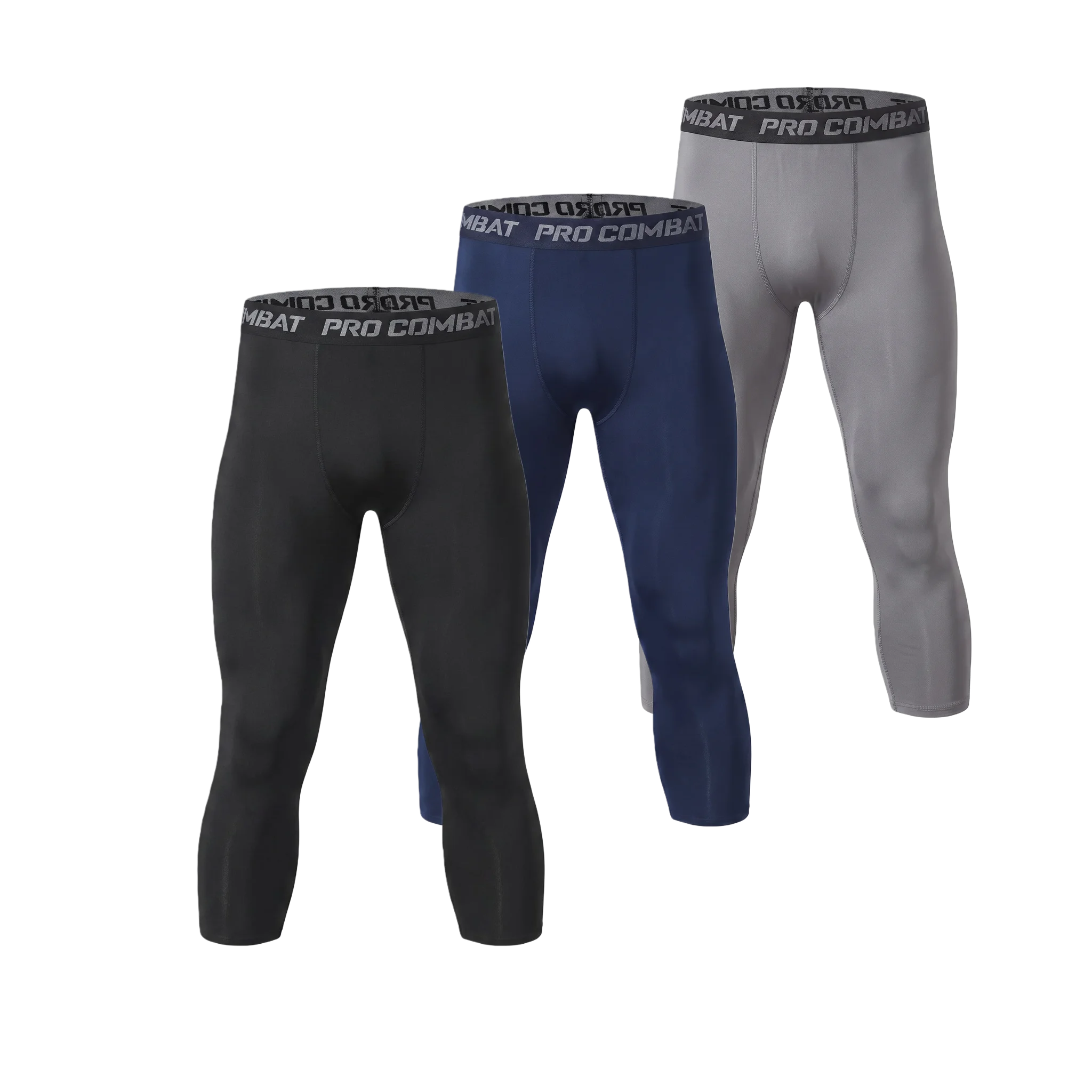 3Pcs Men's 3/4 Compression Pants Quick Dry Capri Leggings Athletic Base Layer Tights for Gym Workout Running Training Sports