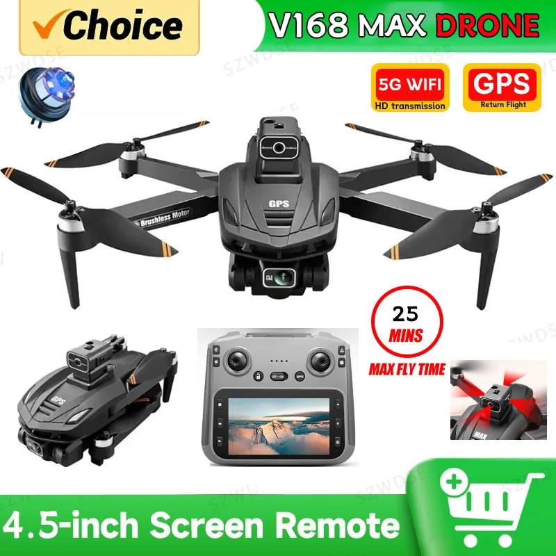 2026 V168 MAX GPS Drone Professional 8K Camera Aerial FPV Brushless Avoiding Obstacle Large Screen Remote Control Folding Drones