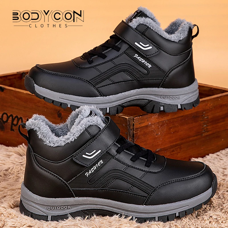 2023 Winter Women Men Boots Plush Leather Waterproof Sneakers Climbing Hunting Shoes Unisex Lace-up Outdoor Warm Hiking Boot Man