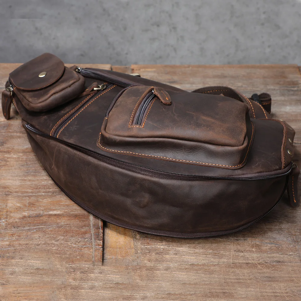 S.WORKER Echtleder Herren-Umhängetasche | Retro Crazy Horse Leder Tagesrucksack Umhängetaschen für Männer – Detail 13