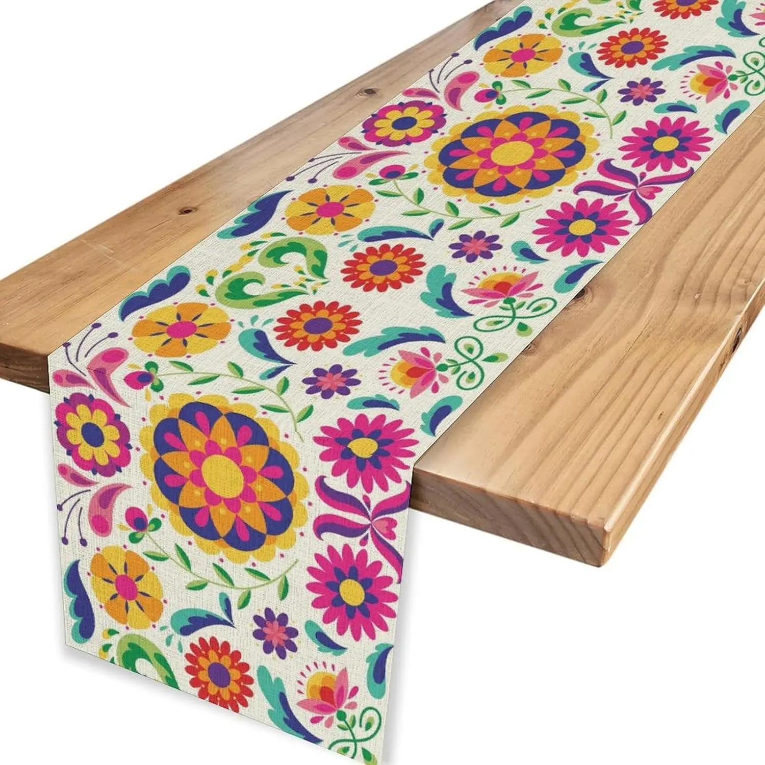 

Mexican Day of The Dead Floral Linen Table Runner Dresser Scarves Table Decor Farmhouse Kitchen Dining Table Runner Paraty Decor