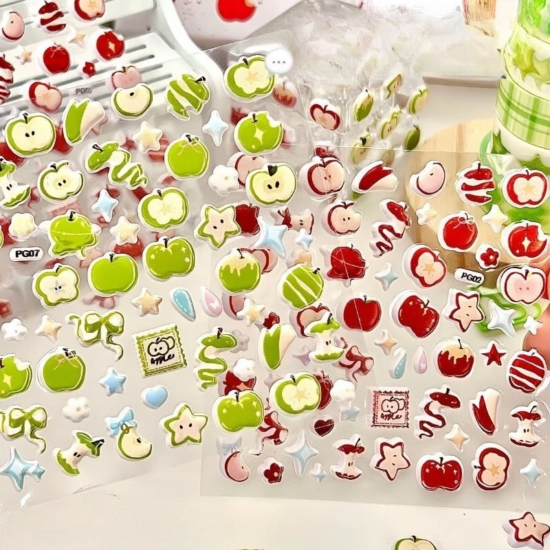 Pegatinas hinchadas 3D de fruta de ensueño, calcomanías estéticas en relieve de burbujas para funda de teléfono, decoración de cámara, suministros minimalistas para diario