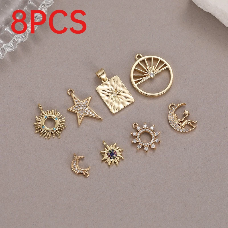 8Pcs Single Sun Star Moon Charms DIY Jewelry Making Pendants Accessories For Bracelets Necklaces