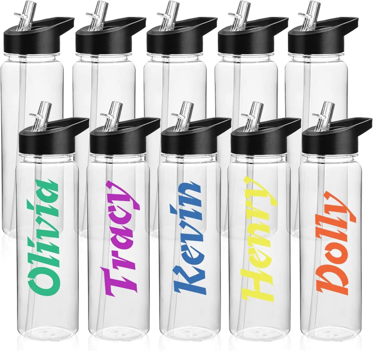 

10 Pack 24oz Clear Reusable Water Bottles with Leakproof Straw Lid, Portable Wide Mouth for Sports Gym Travel Camping