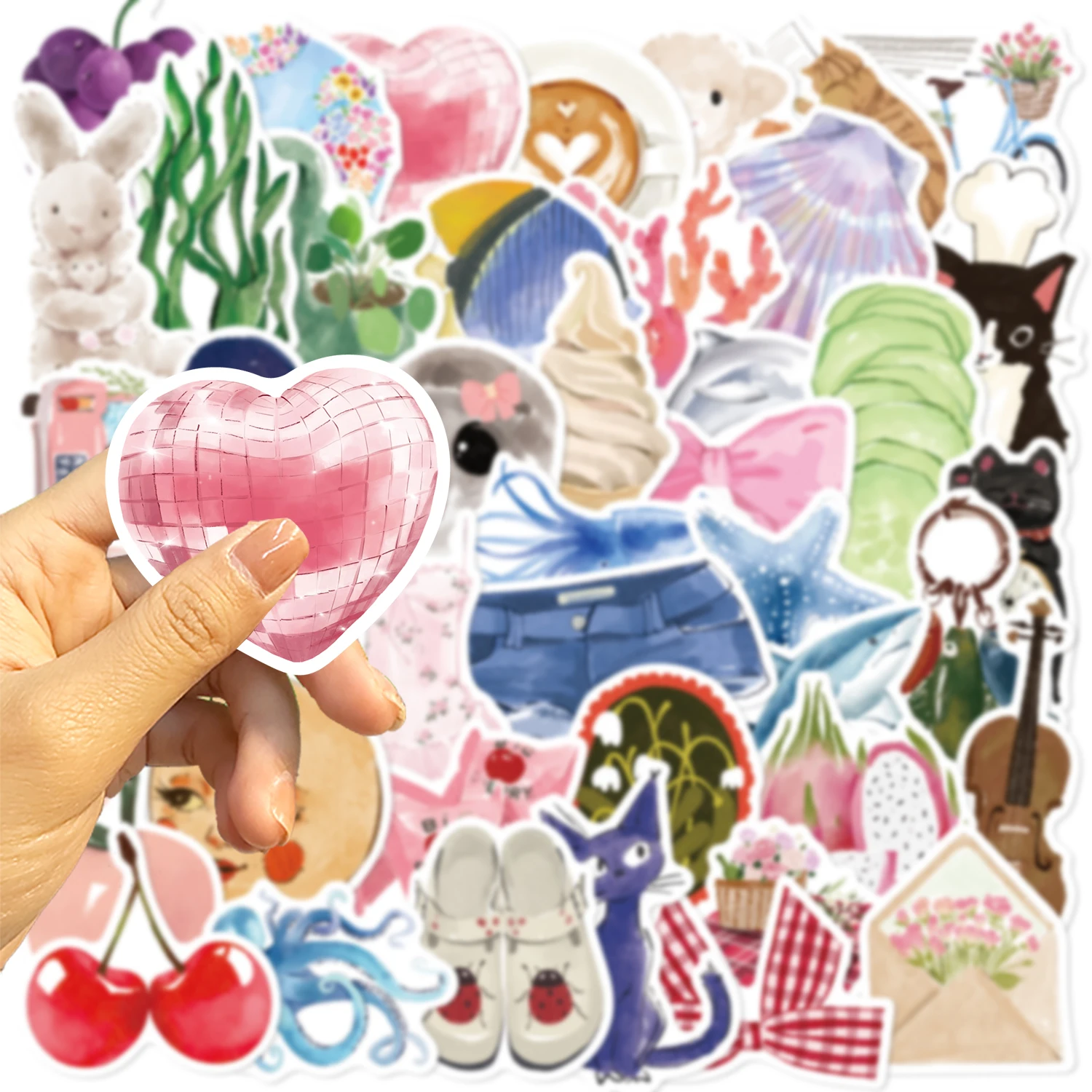 Confezione da 50 adesivi impermeabili in vinile Graffiti per diario ad acquerello, confezione da 50 pezzi per bottiglia d'acqua per valigia decorata per adulti